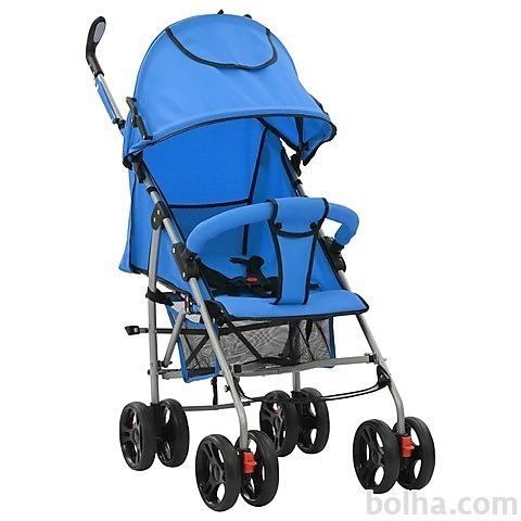 vidaXL Zložljiv otroški voziček 2 v 1 moder jeklen