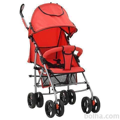 vidaXL Zložljiv otroški voziček 2 v 1 rdeč jeklen