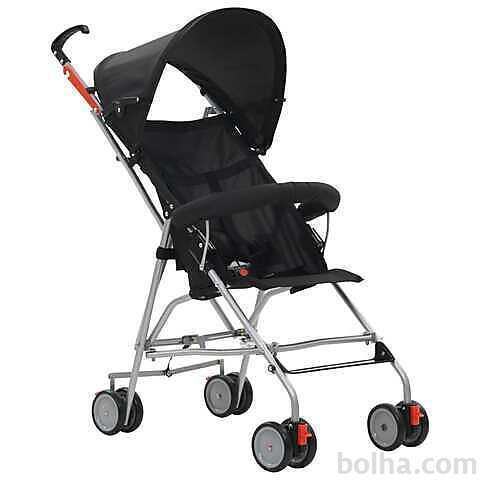 vidaXL Zložljiv otroški voziček jeklen črn