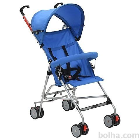 vidaXL Zložljiv otroški voziček jeklen moder