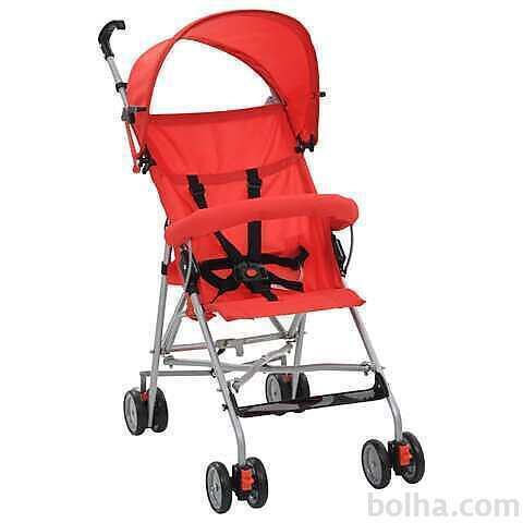 vidaXL Zložljiv otroški voziček jeklen rdeč