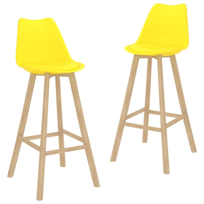 Barski stolčki 2 kosa rumeni PP in trdna bukovina - NOV