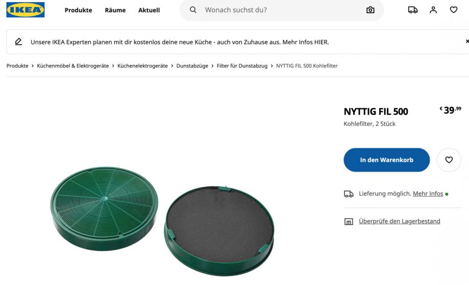 Filter za napo IKEA NYTTIG FIL 500 original zapakiran