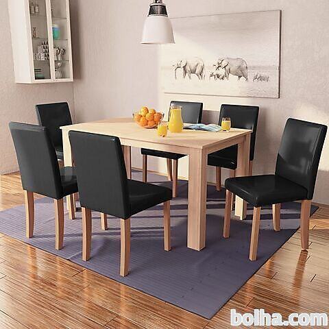 vidaXL Jedilna miza in stoli 7 delni komplet umetno usnje hrast črn