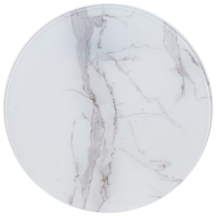 vidaXL Površina za mizo bela Ø60 steklo s teksturo marmorja