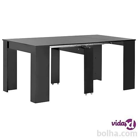 vidaXL Raztegljiva jedilna miza visok sijaj črna 175x90x75 cm