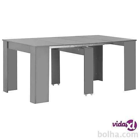 vidaXL Raztegljiva jedilna miza visok sijaj siva 175x90x75 cm
