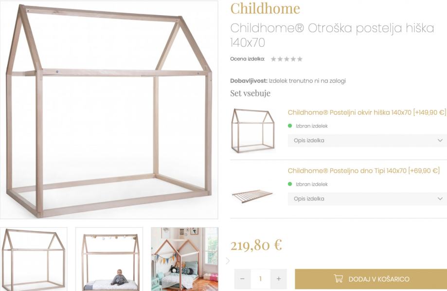 Childhome® Otroška postelja hiška 140x70+letveno dno+jogi