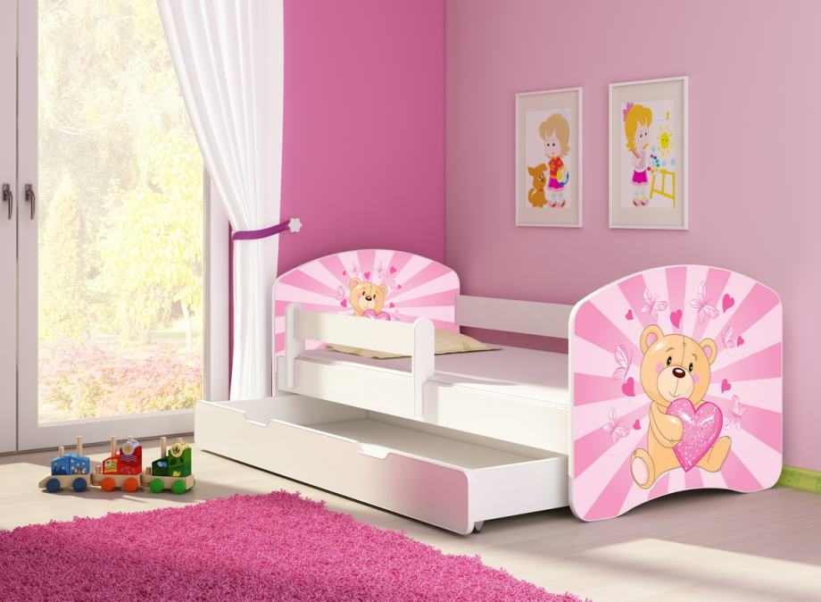 Otroška postelja Acma II + ograja, predal + vzmetnica , bela