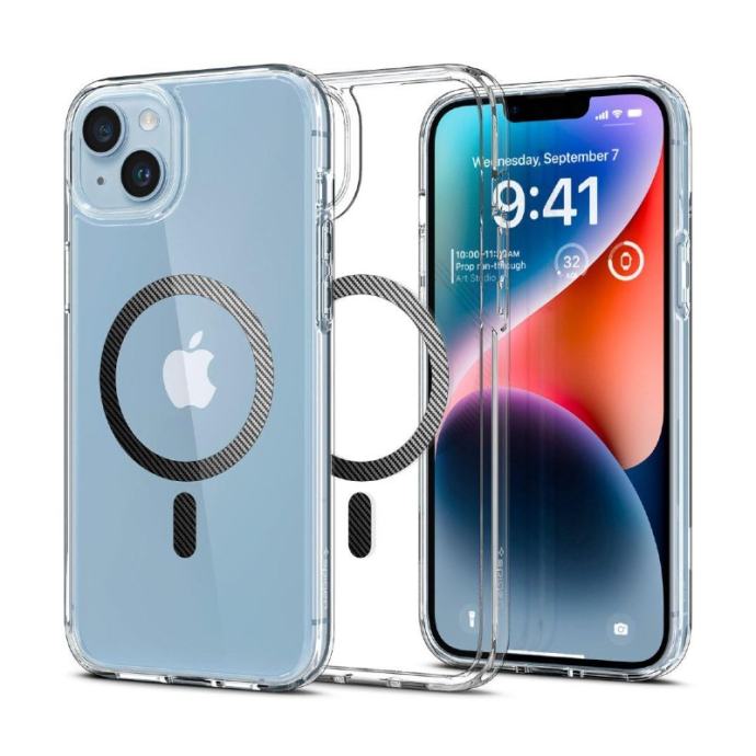 Ovitek Spigen Ultra Hybrid MagSafe Carbon Fiber iPhone 14 Prozoren