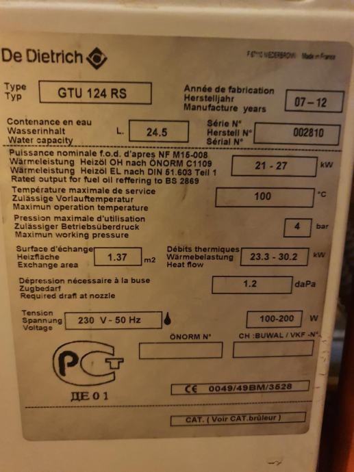 Chaudiere Fioul De Dietrich Gtu 124 S