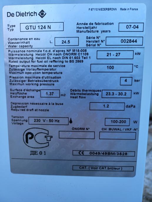 PEČ NA OLJE DE DIETRICH GTU 124N — free download