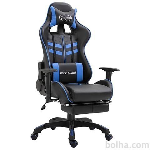 vidaXL Gaming stol z oporo za noge modro umetno usnje