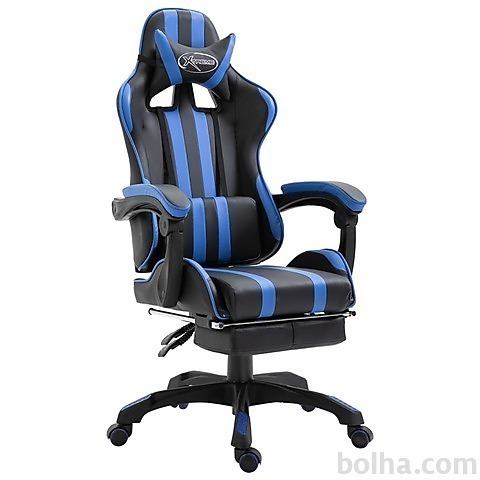 vidaXL Gaming stol z oporo za noge modro umetno usnje