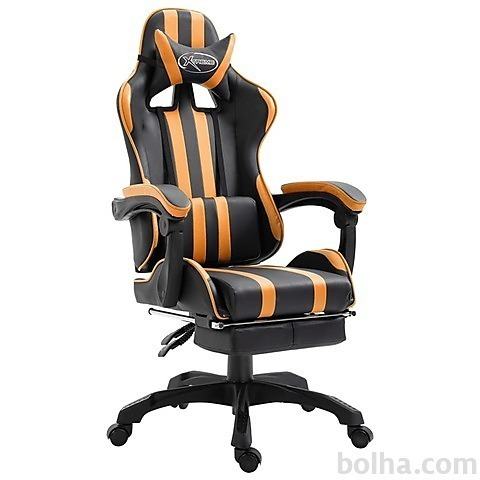 vidaXL Gaming stol z oporo za noge oranžno umetno usnje