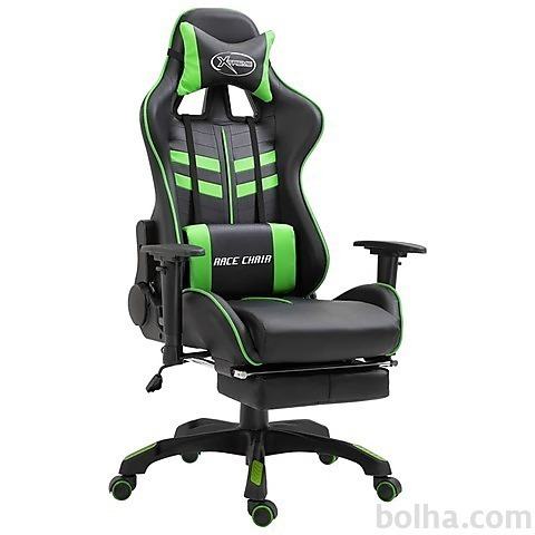 vidaXL Gaming stol z naslonjalom za noge PU zelen