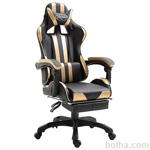 vidaXL Gaming stol s stolčkom za noge zlato umetno usnje