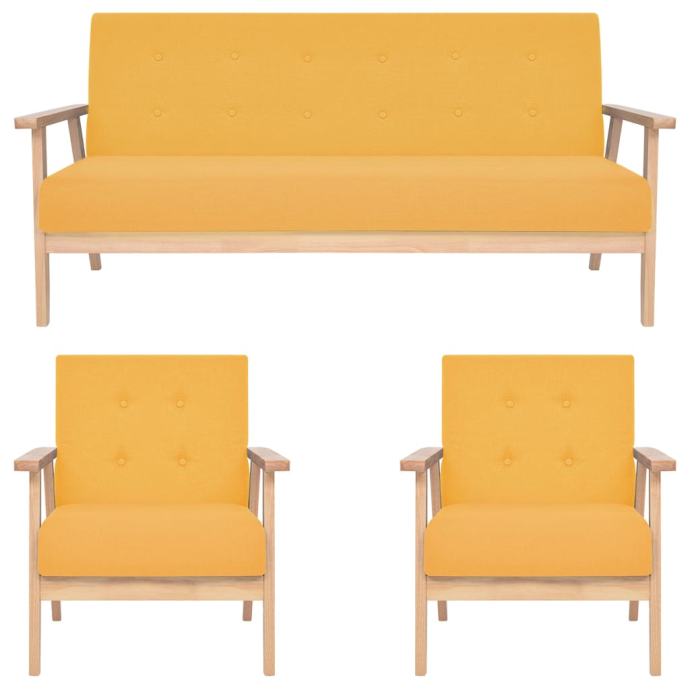 Komplet kavčev 3-delni iz blaga rumene barve