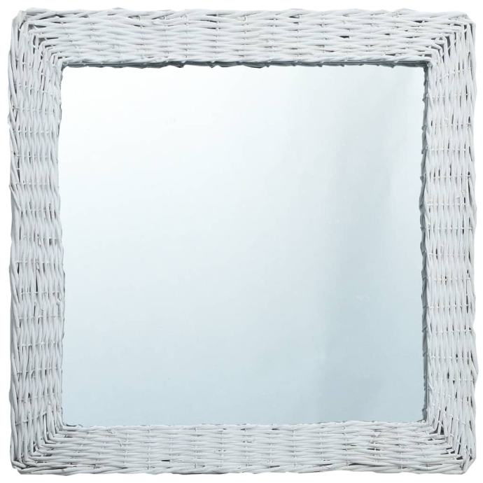 Ogledalo belo 50x50 cm s pletenim okvirjem