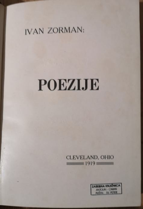 Poezije / Ivan Zorman, Cleveland, 1919