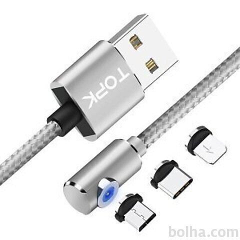Magnetni kabel USB + micro USB, USB C in 8 pin, različne barve,...