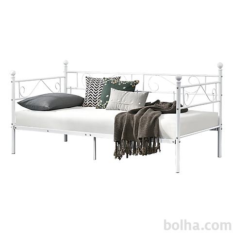Enojna postelja s kovinskim ogrodjem 200x90cm bela