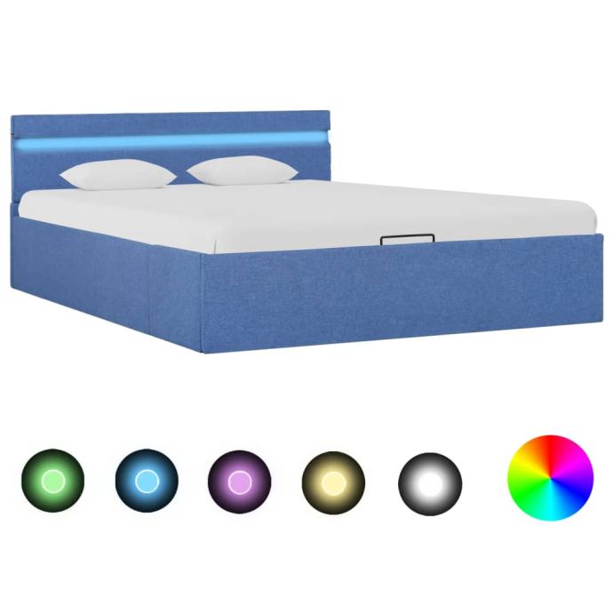 vidaXL Dvižni posteljni okvir LED modro blago 120x200 cm