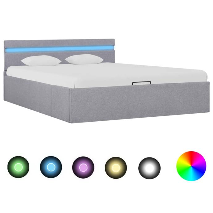 vidaXL Dvižni posteljni okvir LED svetlo sivo blago 120x200 cm