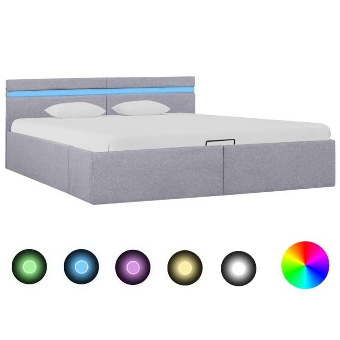 vidaXL Dvižni posteljni okvir LED svetlo sivo blago 160x200 cm