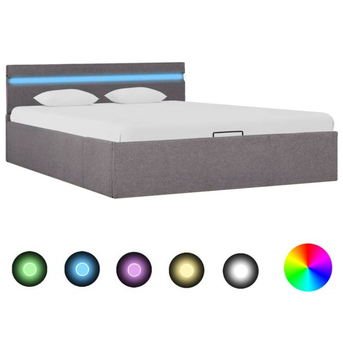 vidaXL Dvižni posteljni okvir LED taupe blago 120x200 cm