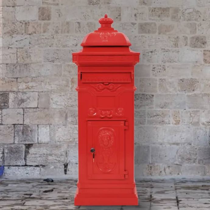 vidaXL Stoječi poštni nabiralnik aluminij starinski stil rdeče...