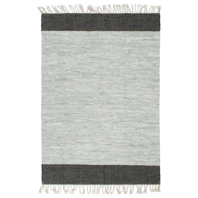 Ročno pletena Chindi preproga iz usnja 120x170 cm siva in črna