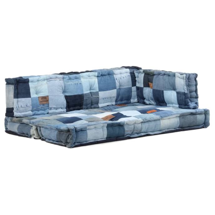 vidaXL Blazine za kavč iz palet 3 kosi modre džins večbarvne