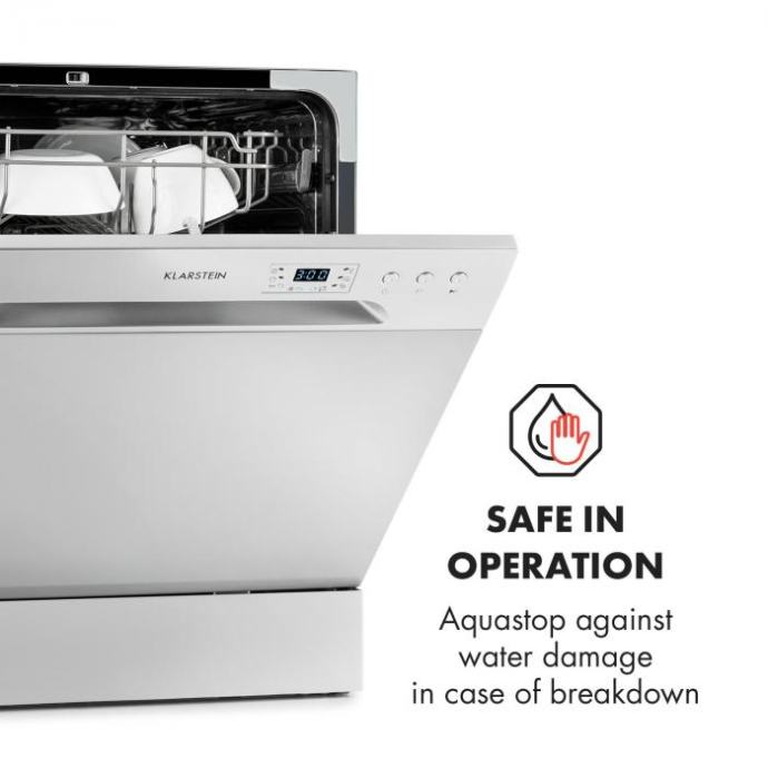 Klarstein Amazonia 8, Mini pomivalni stroj, A+, 1620 W, Srebrna barva,