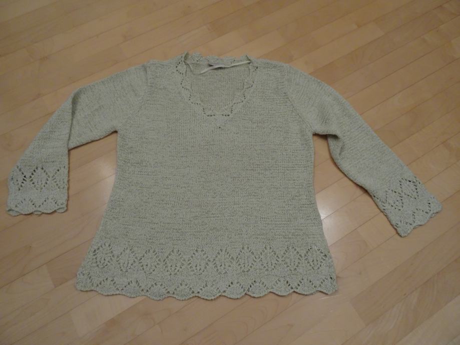 pleten pulover bež, vel. XL (46) z okrasno borduro spodaj