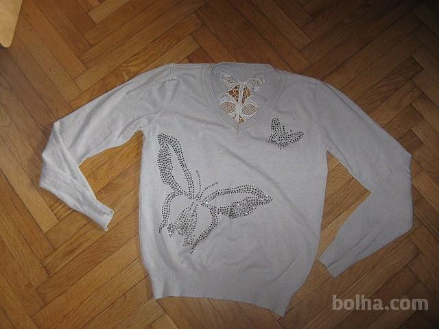 siv pulover z metuljčkom vel.L