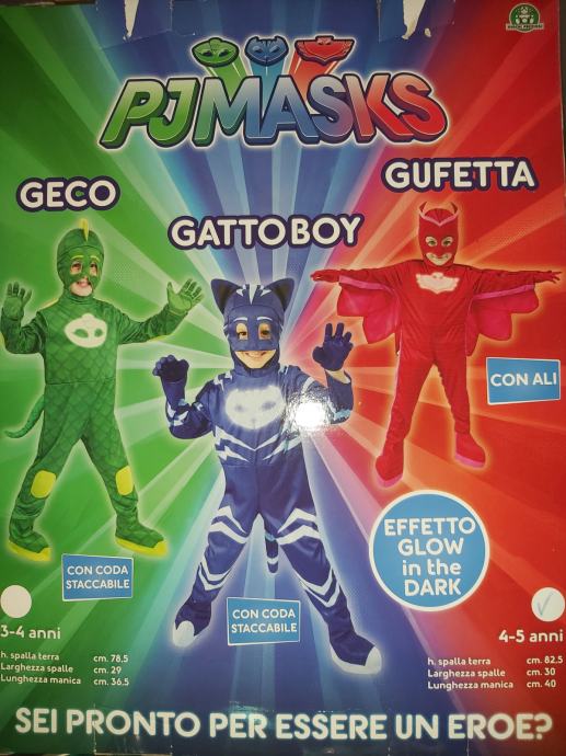 Otroška pustna kostuma PJ Masks,  Geko 30 eur in Mačkon 20 eur