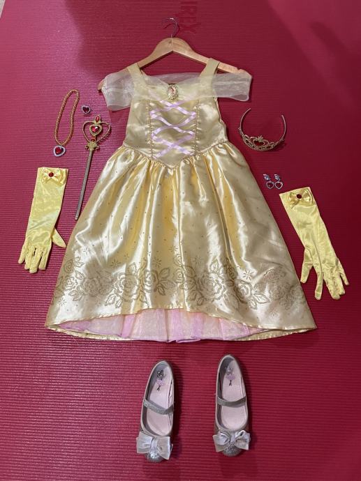 Pustni kostum princeska Lepotica + dodatki + čevlji