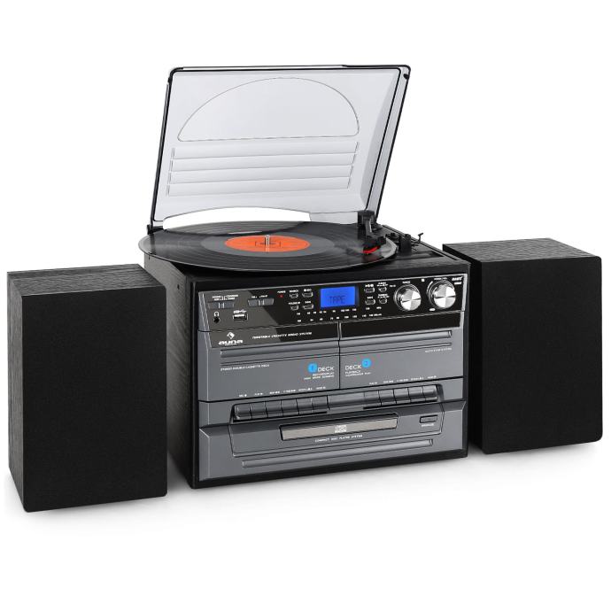 Auna Stereo Hifi dvojni kasetofon, CD predvajalnik, gramofon