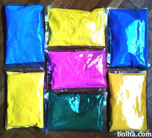 HOLI barve, 7 vrečk, rumene, pink, modre, zelena