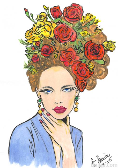 Ženska z rožami v laseh
