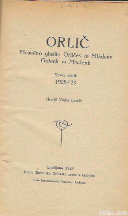 ORLIČ mesečnik za orlovsko mladino vezan letnik 1928 / 1929
