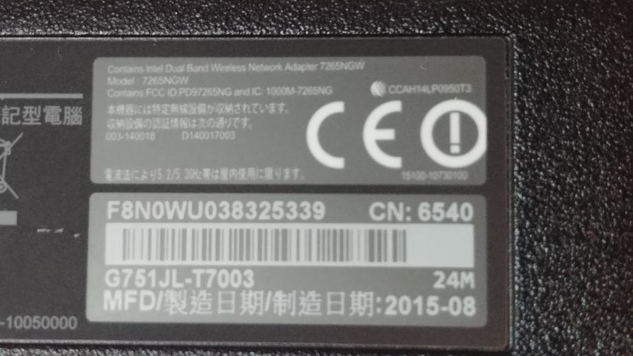 Asus 7265NGW 17 palčni z okvaro