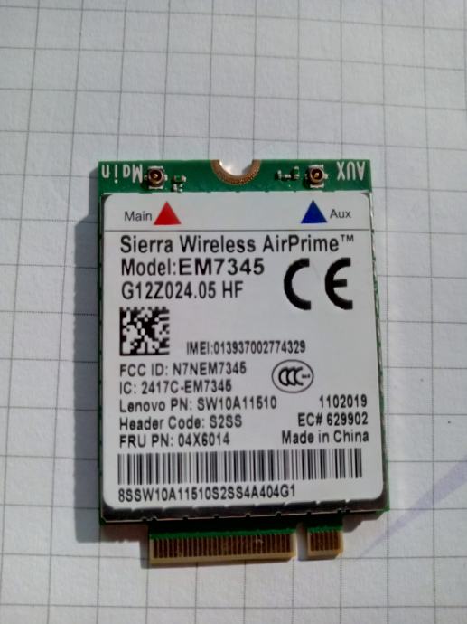 LTE modem za novejše Lenovo prenosnike, EM7345, M.2