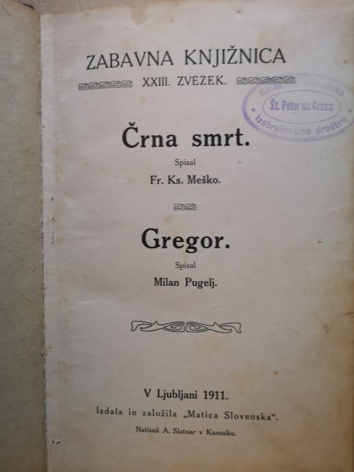 Črna smrt / Fr. Ks. Meško. Gregor / Milan Pugelj, 1911