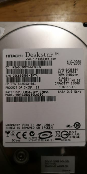 HDD trdi disk Hitachi Deskstar 160 GB SATA 7200 RPM