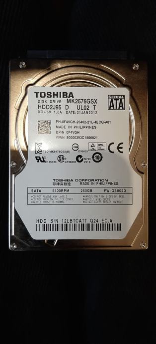 250GB Sata III hdd Toshiba mk2576gsx 2.5 – za prenosnik