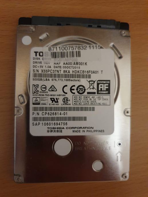 Prodam disk 2,5'' 500 Gb za prenosnike Toshiba