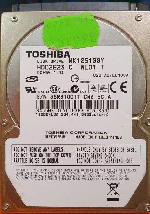 TOSHIBA 120gb SATA 2 trdi disk