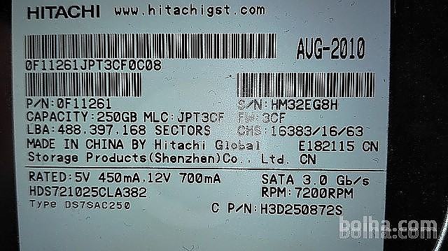 Trdi disk HITACHI 250 GB